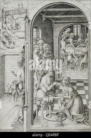 Christ lavant les pieds des Apôtres. Israhel van Meckenem le plus jeune (Allemagne, Mechenem, vers 1440/1445-1503). Allemagne, vers 1480. Gravures; gravures. Gravure Banque D'Images