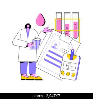 Illustration abstraite du vecteur de concept des résultats de l'examen du diabète. Test de glycémie, tube de laboratoire, bilan de santé, résultat de laboratoire, indicateur de glycémie, métaphore du traitement des maladies chroniques. Illustration de Vecteur