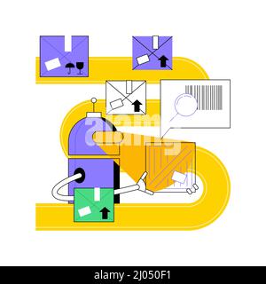 Illustration du vecteur de concept abstrait de lecture de code-barres.Logiciel de génération de codes-barres, logistique d'entrepôt, suivi et tri des colis, système d'automatisation d'entrepôt, métaphore de résumé de solution. Illustration de Vecteur