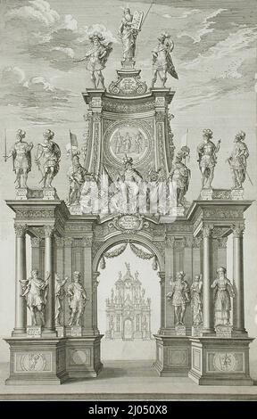 Frontispice avec Arche de Triumphal avec Moïse, Josué, Sampson, etc. Johann Ulrich-Kraus (Allemagne, 1655-1719). Allemagne, 1705. Gravures; gravures. Gravure et gravure Banque D'Images