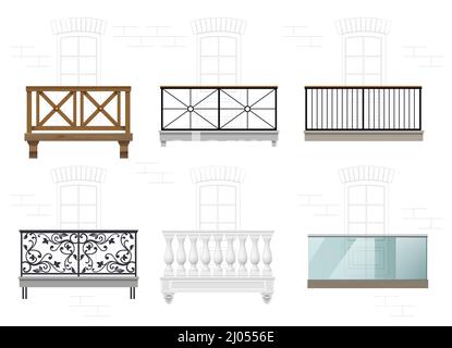 Ensemble de balcons différents sur la façade Illustration de Vecteur