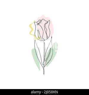 Une ligne dessinant une tulipe. Fleur à une ligne dessinée à la main avec des formes abstraites neutres Illustration de Vecteur