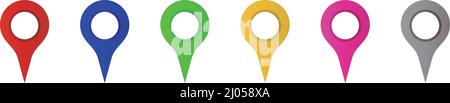 Ensemble d'icônes de broches sur une carte. Identification de l'emplacement et emplacement actuel. Vecteurs modifiables. Illustration de Vecteur