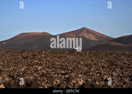 Paysage volcanique dans le parc national de Timanfaya à Lanzarote, Espagne Banque D'Images