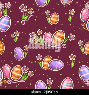 Vector Easter Egg Hunt motif sans couture, fond carré répété avec jeu d'illustrations coupées beaucoup de différents oeufs de pâques décorés avec sprin Illustration de Vecteur