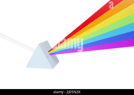 Représentation abstraite d'un rayon de lumière heurtant un prisme et se dispersant dans un spectre de couleurs. 3d illustration. Banque D'Images