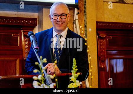 ROTTERDAM - Burgemeester Ahmed Aboutaleb tijdens de verkiezingsavond van de gemeente Rotterdam. ANP ROBIN UTRECHT Banque D'Images