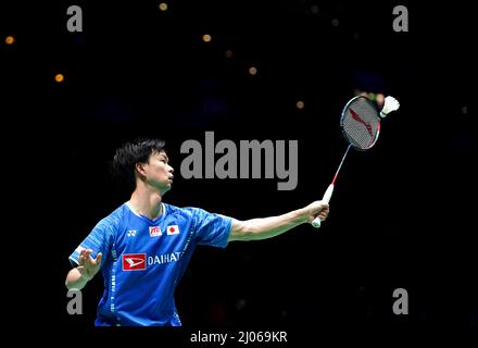 Yuta Watanabe et Arisa Higashino (non photographiés) au Japon en action contre Doha Hany et Adam Hatem Elgamal en Égypte pendant la première journée des Championnats de badminton YONEX All England Open à l'Utilita Arena Birmingham. Date de la photo: Mercredi 16 mars 2022. Banque D'Images