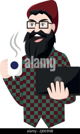 Personnage hipster mâle isolé, dessin animé Vector Illustration de Vecteur