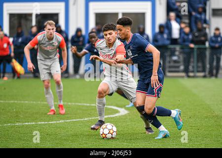 Daouda Weidmann de PSG lors de la Ligue de la Jeunesse de l'UEFA (U19), quart de finale du match de football entre Paris Saint-Germain (PSG) et RB Salzburg (FC) le 16 mars 2022 au stade Georges Lefevre à Saint-Germain-en-Laye, France - photo Victor Joly / DPPI Banque D'Images