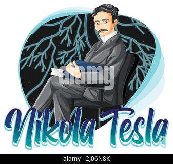 Portrait de Nikola Tesla en dessin animé Illustration de Vecteur