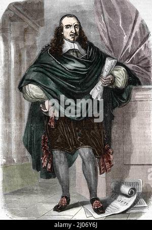 Portrait du dramaturge et poete francais Pierre Corneille (1606-1684) (Tragedian français Pierre Corneille) Gravure tiree de 'Louis XIV et son siecle' d'Alexandre Dumas 1851 Collection privee Banque D'Images