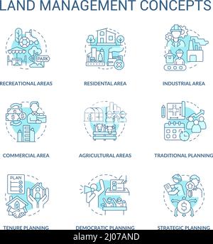 Ensemble d'icônes de concept turquoise de gestion des terres Illustration de Vecteur