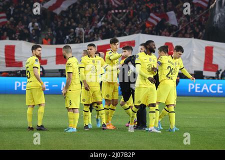 Les joueurs de Chelsea lors de la Ligue des champions de l'UEFA, ronde de 16, match de football à 2nd jambes entre le LOSC Lille et Chelsea le 16 mars 2022 au stade Pierre Mauroy à Villeneuve-d'Ascq, France - photo: Laurent Sanson/DPPI/LiveMedia Banque D'Images