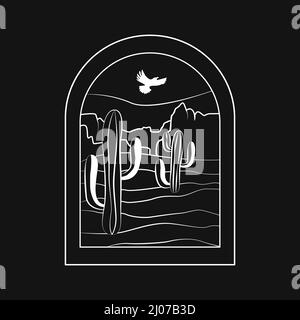 Badge avec cactus et montagnes. Illustration vectorielle pour les imprimés de t-shirts, les affiches et autres utilisations. Illustration de Vecteur