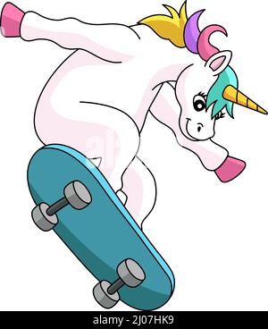 Patinage d'UNICORN sur Une partie de dessin animé de skateboard Illustration de Vecteur
