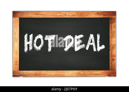 HOT DEAL texte écrit sur noir cadre en bois école tableau noir. Banque D'Images