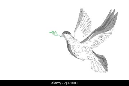 Faible poly art colombe de la paix. Affiche de la Journée mondiale de l'espoir de pigeon contre la violence de conflit militaire dessin esquisse. Les oiseaux nationaux ne s'arrêtent pas de vecteur de guerre Illustration de Vecteur