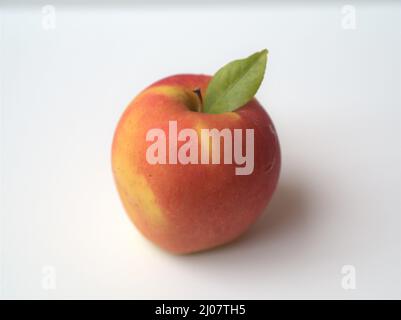 Pomme rouge sur fond blanc et feuilles Apel Merah dengan Latar Putih dan Daun Banque D'Images