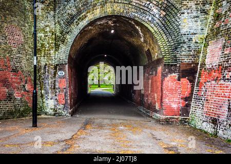 Le chemin de fer passe sous le tunnel à pied sous la ligne entre Elmstead Woods et Grove Park, prise à Chinbrook Meadows South East London le 03 mai 2021 Banque D'Images