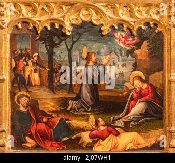 VALENCE, ESPAGNE - 14 FÉVRIER 2022 : la peinture de la prière de Jésus dans le jardin Gethsemane sur le côté autel de la cathédrale par Vicente Macip Banque D'Images