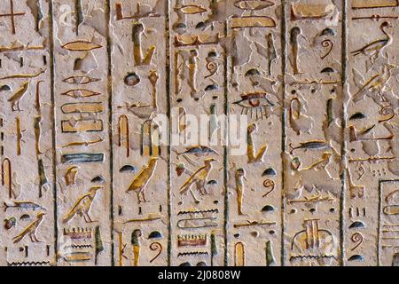 Images anciennes de l'egypte couleur et hiéroglyphes sur le mur Banque D'Images