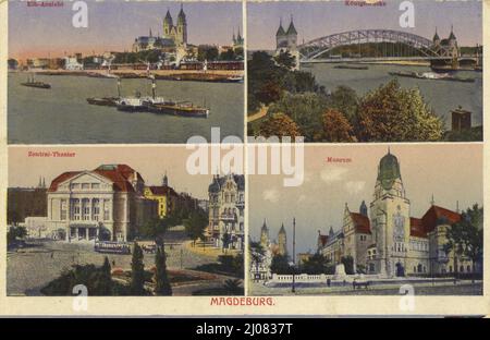 Elbe und Dom, Musée, von Magdeburg, Sachsen-Anhalt, Allemagne, Ansicht um ca 1910, digitale Reproduktion einer historischen Postkarte, domaine public, aus der damaligen Zeit, genaues Datum unbekannt Banque D'Images