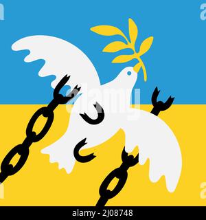 Paix à l'ukraine. Symbole de paix - colombe avec une branche de Laurier sur le bleu-jaune Illustration de Vecteur