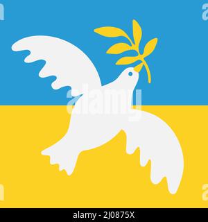 Paix à l'ukraine. Symbole de paix - colombe avec une branche de Laurier sur le bleu-jaune Illustration de Vecteur