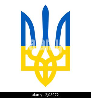 trident bleu jaune - illustration vectorielle. Le petit blason de l'Ukraine - tryzub est l'un des trois symboles officiels de l'Etat. National Ukra Illustration de Vecteur