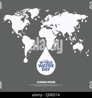 Concept de la Journée mondiale de l'eau. Save the Water - concept écologique avec l'arrière-plan de la carte du monde. Illustration de Vecteur