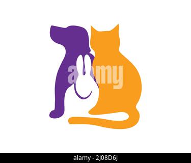 Illustration et symbole de l'atelier pour animaux de compagnie : chien, chat et lapin assis ensemble Illustration de Vecteur