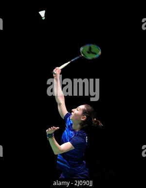 Kirsty Gilmour d'Écosse en action contre un Sejeune de Corée pendant le deuxième jour du YONEX All England Open Badminton Championships à l'Utilita Arena Birmingham. Date de la photo: Jeudi 17 mars 2022. Banque D'Images