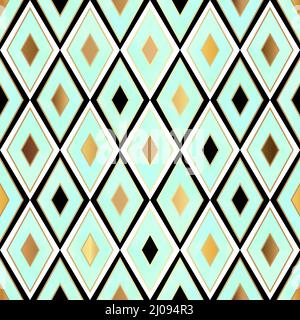 Vert clair et or élégant motif vectoriel sans couture avec formes géométriques Rhombus Illustration de Vecteur