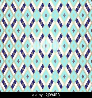 Élégant motif vectoriel bleu sans couture avec formes Rhombus géométriques et détails dorés Illustration de Vecteur