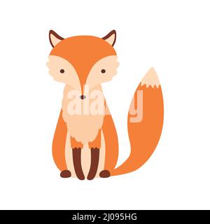 Renard assis isolé sur fond blanc, tête pleine face. Illustration de Vecteur