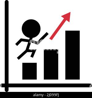 Pictogramme de la personne qui monte la flèche ascendante et le graphique à barres. Vecteur modifiable. Illustration de Vecteur