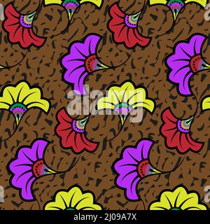 Tissu African Wax Print, décoration ethnique faite main sans couture, motifs tribaux éléments floraux. Texture vectorielle, textile afro coloré Illustration de Vecteur