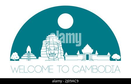 cambodge célèbre modèle de silhouette avec texte à l'intérieur, illustration vectorielle Illustration de Vecteur