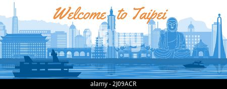 Célèbre monument de Taipei avec design bleu et blanc, illustration vectorielle Illustration de Vecteur