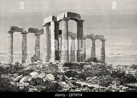 Temple de Poséidon au cap Sounion. Attica, Grèce. Voyage en Grèce par Henri Belle Banque D'Images