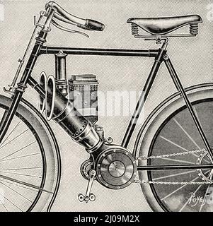 Refroidissement des cylindres dans le vélo Hirschmann avec un moteur essence. Ancienne illustration gravée du 19th siècle de la nature 1899 Banque D'Images