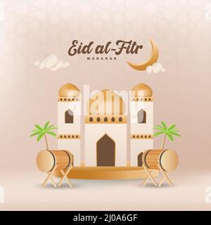 Carte de vœux EID al fitr mubarak. Illustration de Vecteur