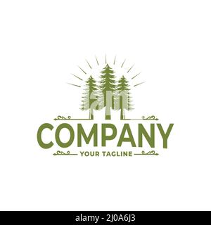 Vintage Retro rustique logo Design arbre de pin vert, élégant Illustration de Vecteur