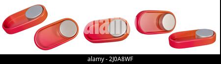 Ensemble de 3D icône de symbole de bouton marche/arrêt isolée sur fond blanc. 5 icônes de symbole de bouton de commutateur d'angle différentes pour la bande. 3d rendu. Banque D'Images