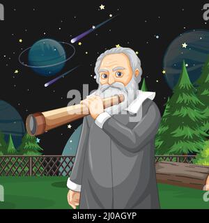 Portrait de Galileo Galilei en dessin animé Illustration de Vecteur