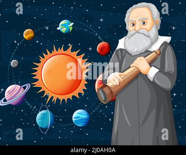 Portrait de Galileo Galilei en dessin animé Illustration de Vecteur