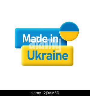 Fabriqué en timbre d'Ukraine, emblème de produit ukrainien en jaune et bleu de couleurs de drapeau Illustration de Vecteur