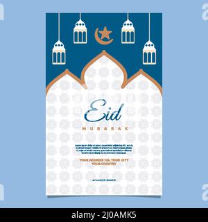 Evénement islamique Eid Mubarak Card Frame arrière-plan simple conception plate Illustration de Vecteur