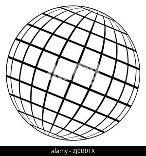 Globe logo planète terre 3D sphère, globe cadre meridian fil grille Illustration de Vecteur